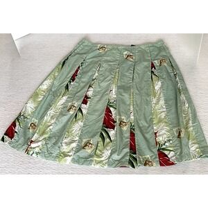 Gusto Barcelona Pleated Floral Green Print Cotton Skirt Size 4 Corpcore Preppy
